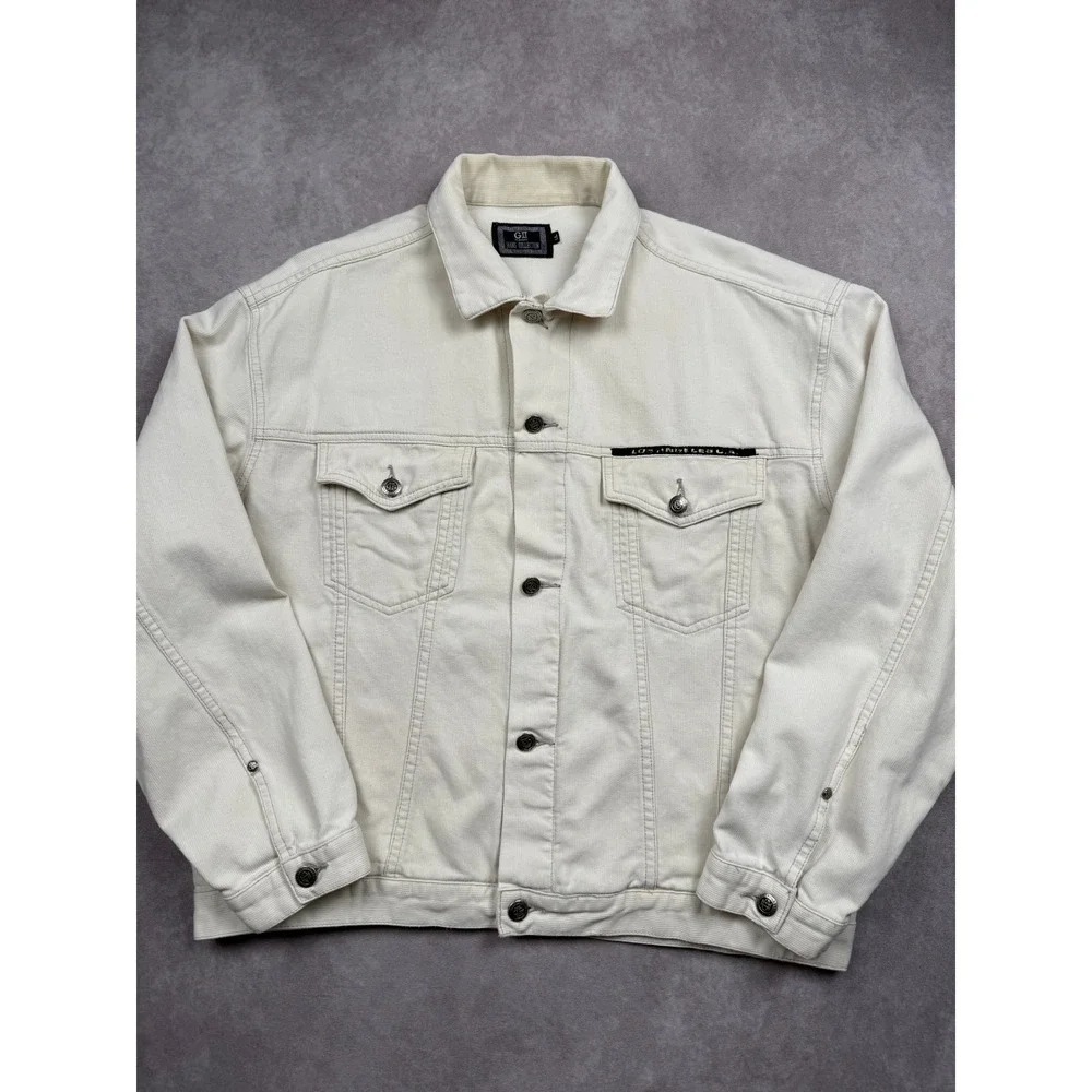 VTG GII Playboy Jeans Collection Men LL Cream Corduroy Trucker Jacket Y2K Casual